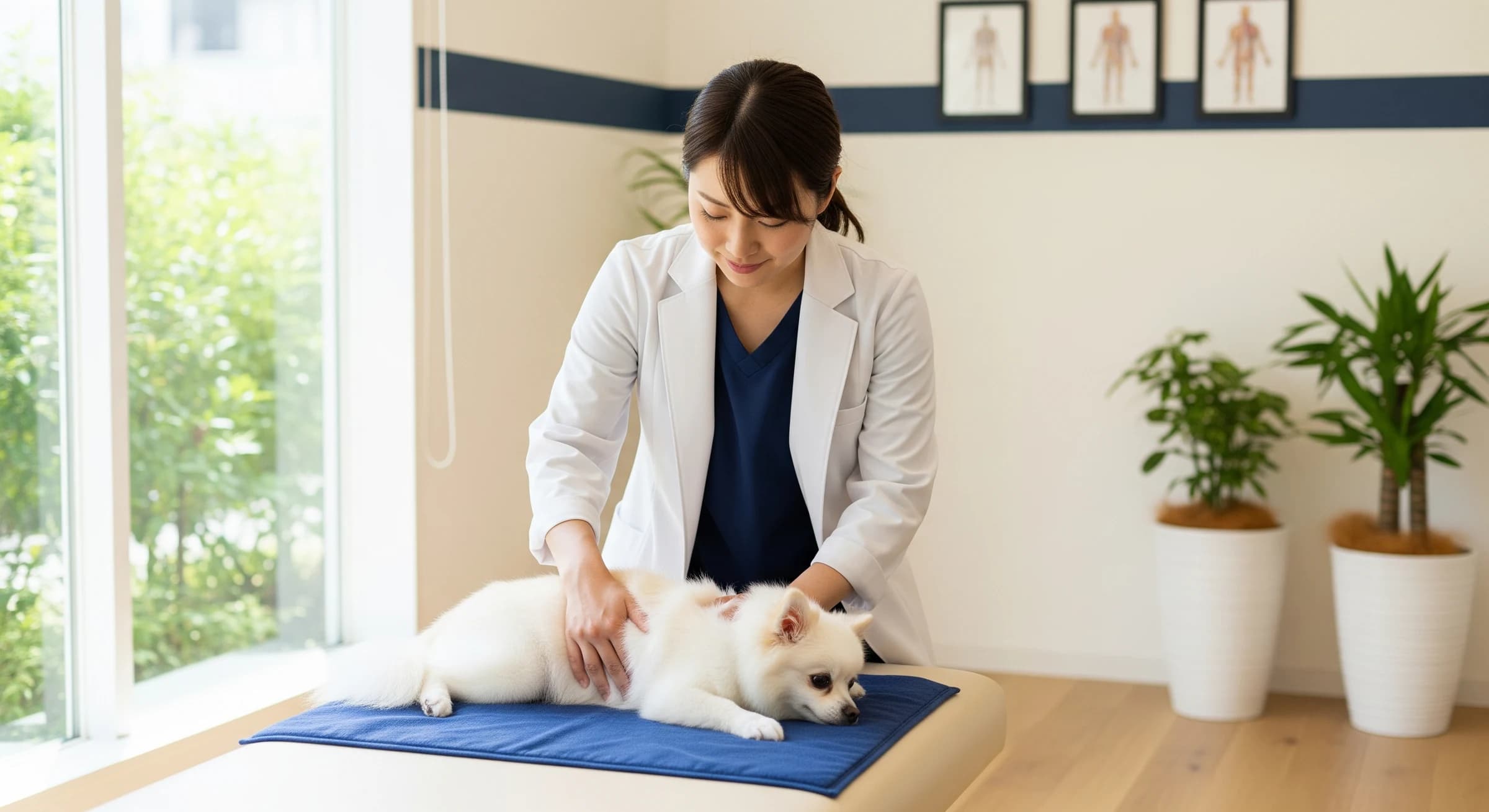 愛犬の身体のケアをする様子