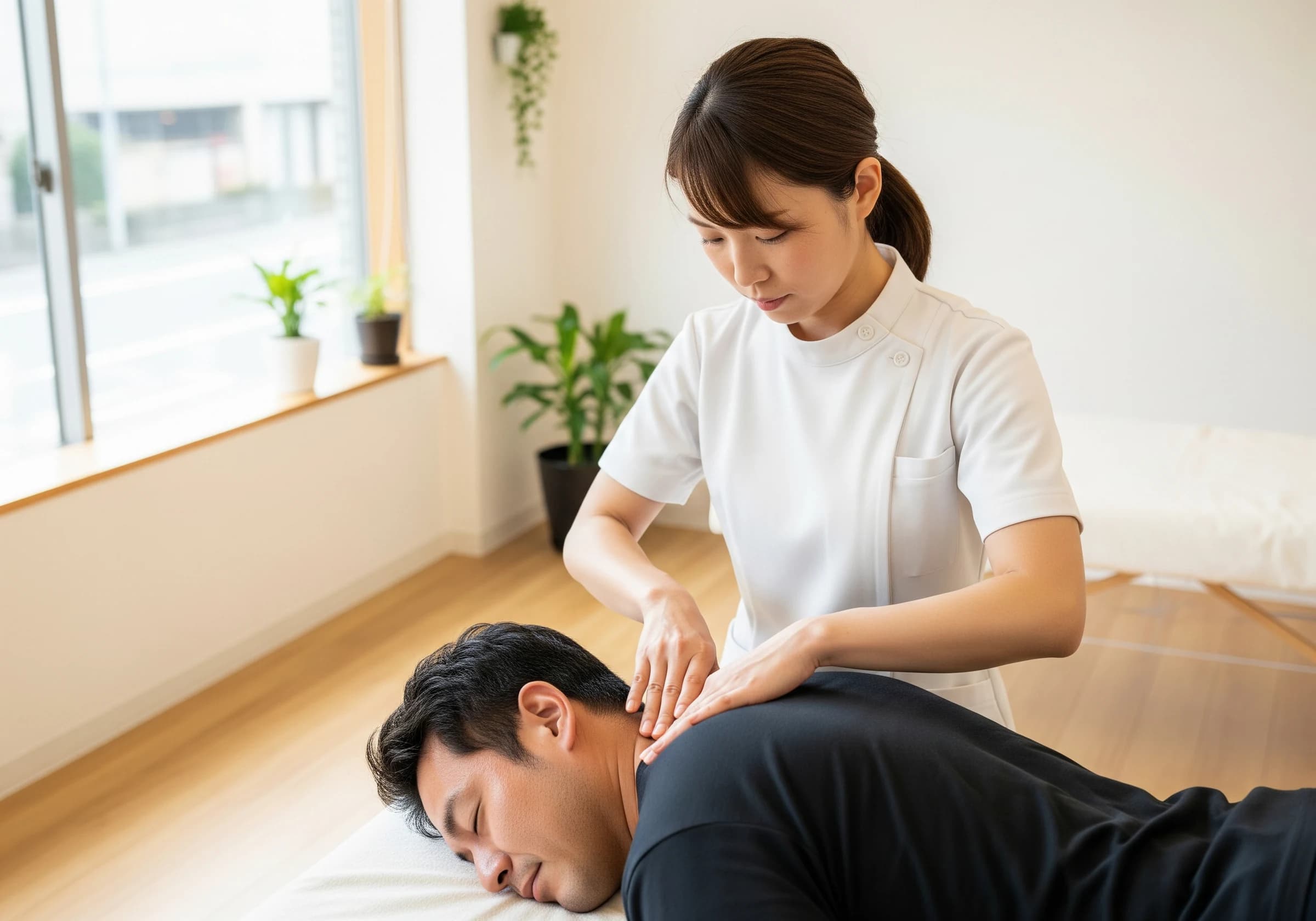 身体全体のバランスを見る施術の様子